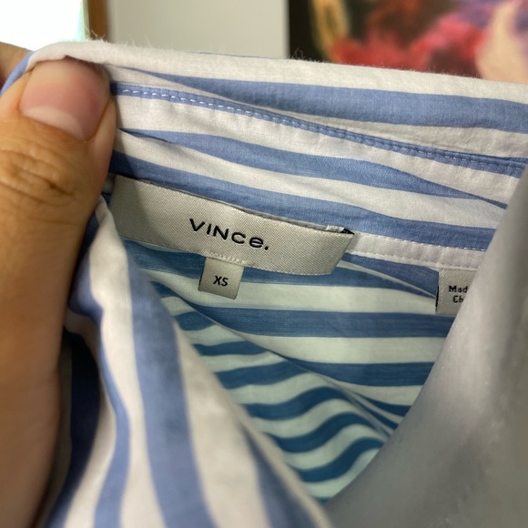 VINCE Riveria Blue Stripe Oversized Shirt Sz XS Tie Waist Retail 295 Coastal - Picture 7 of 11
